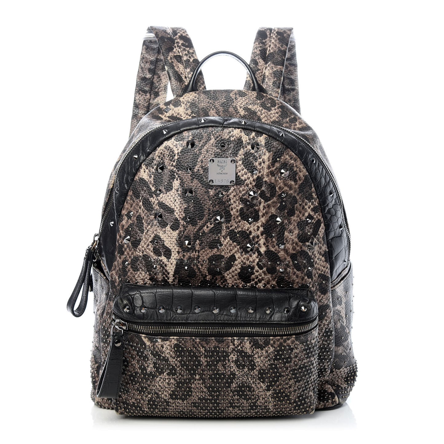 Visetos Snakeskin Printed Studded Medium Stark Backpack Grey