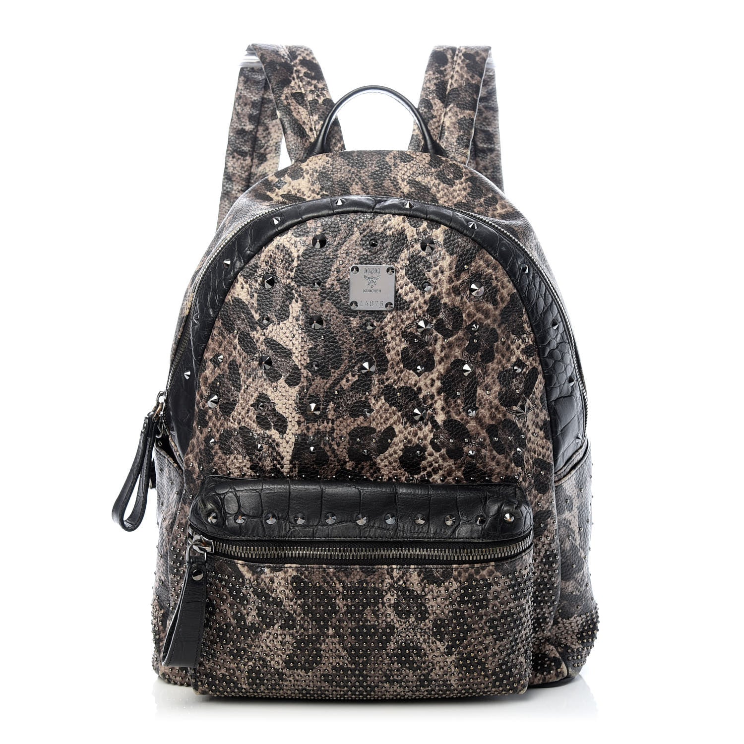 MCM Visetos Snakeskin Printed Studded Medium Stark Backpack Grey 1 of 8