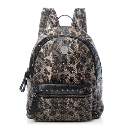 MCM Visetos Snakeskin Printed Studded Medium Stark Backpack Grey 1 of 8