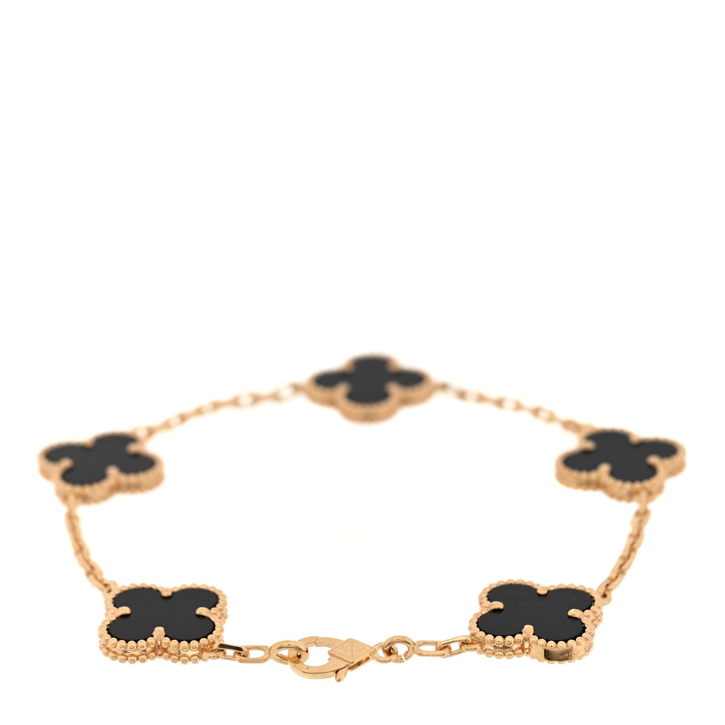 18K Yellow Gold Black Onyx 5 Motifs Vintage Alhambra Bracelet