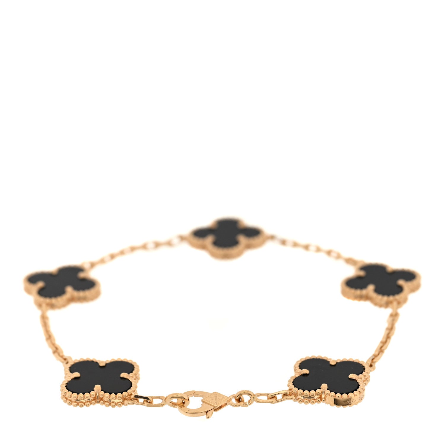 Van Cleef & Arpels 18K Yellow Gold Black Onyx 5 Motifs Vintage Alhambra Bracelet 2 of 4