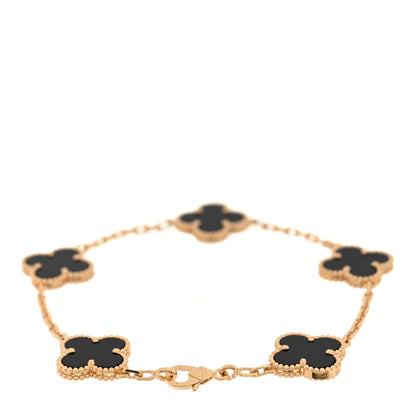 Van Cleef & Arpels 18K Yellow Gold Black Onyx 5 Motifs Vintage Alhambra Bracelet 2 of 4