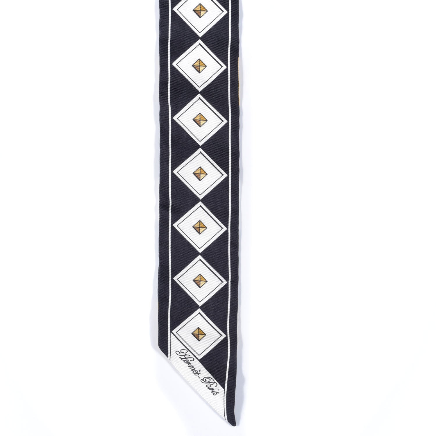 Hermes Silk Colliers Et Chiens Twilly Black Gold White 4 of 4