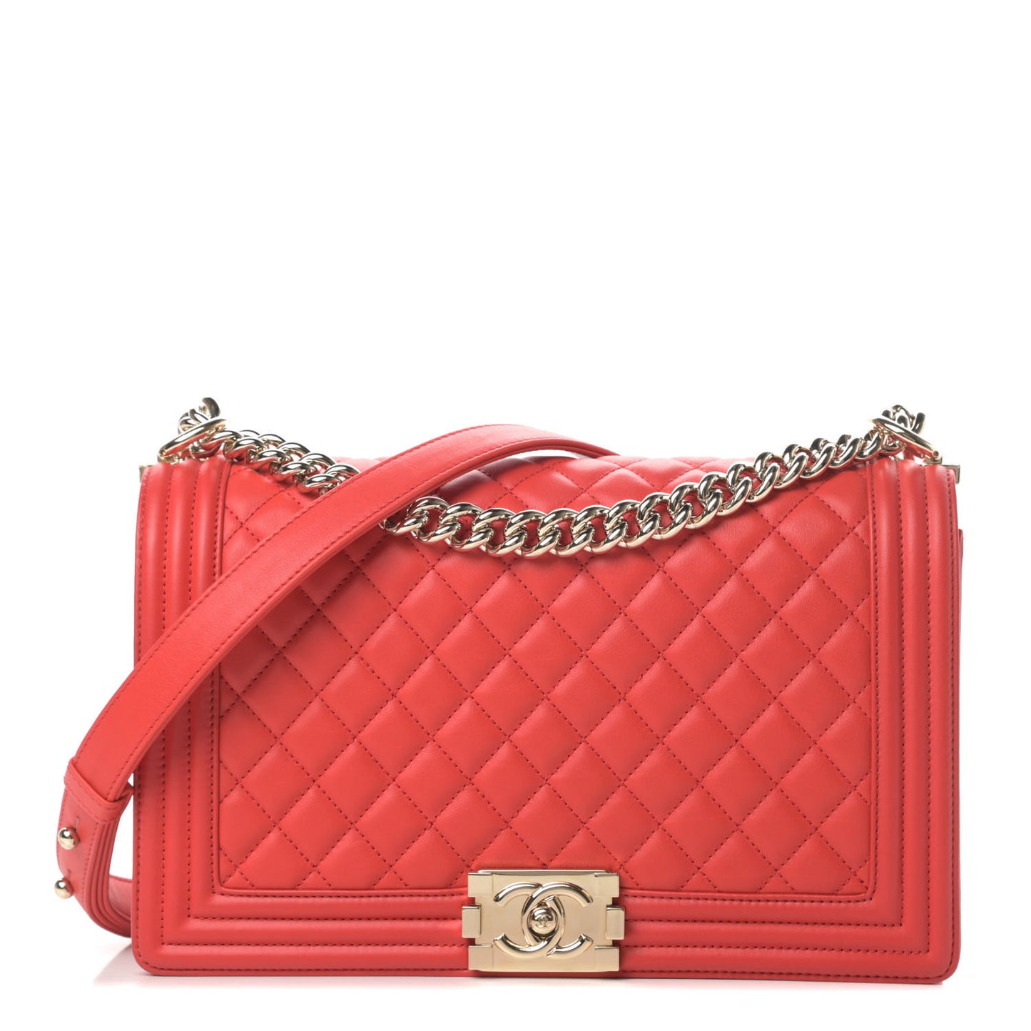 Calfskin Quilted New Medium Boy Flap Red