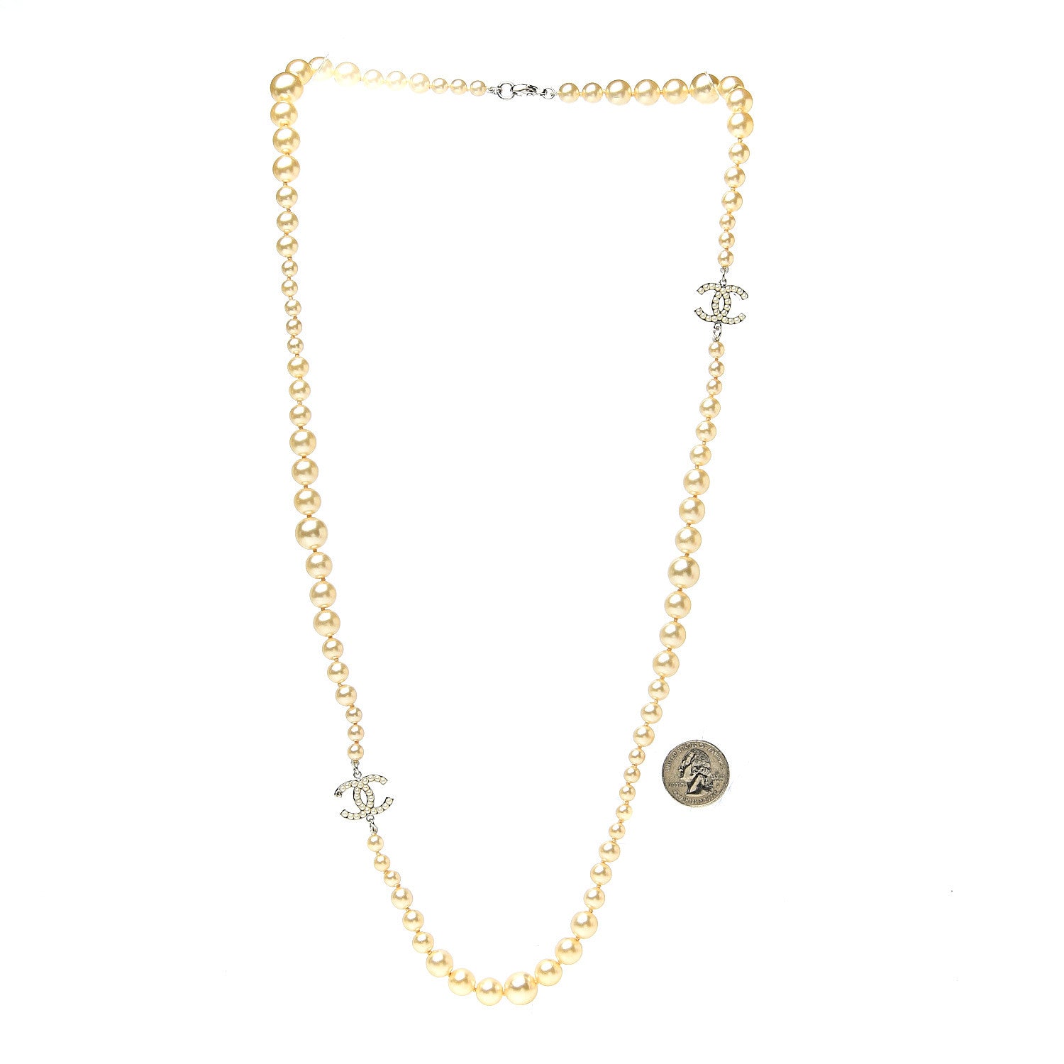 Chanel Graduated Pearl CC Long Necklace Silver 2 of 4