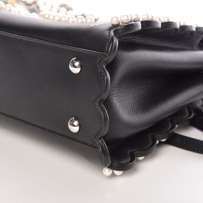 Fendi Calfskin Flowers and Bows Scalloped Mini Peekaboo Iconic Satchel Black Camelia 6 of 11