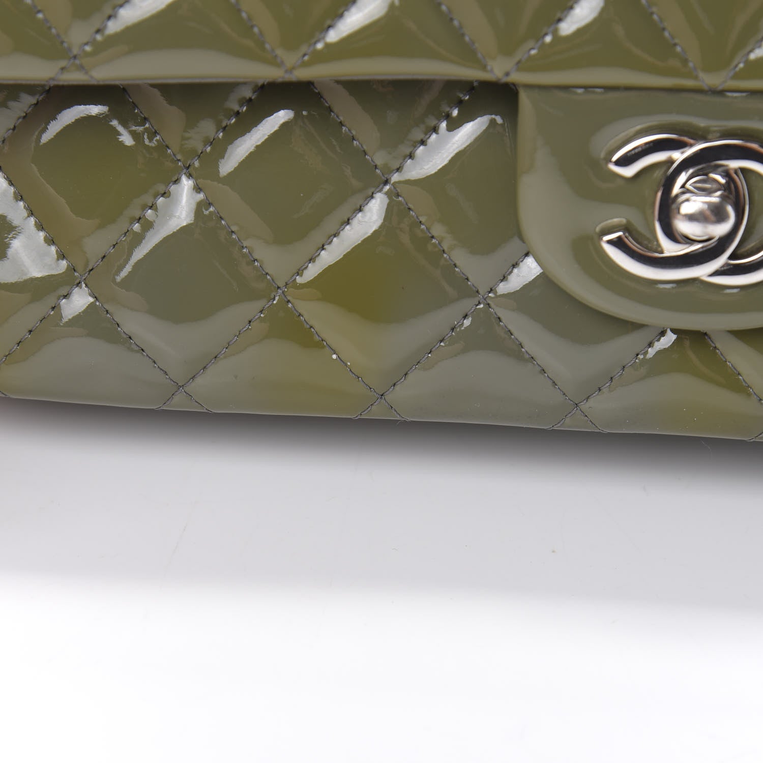 Chanel Patent Calfskin Quilted Medium Double Flap Grey 14 of 14