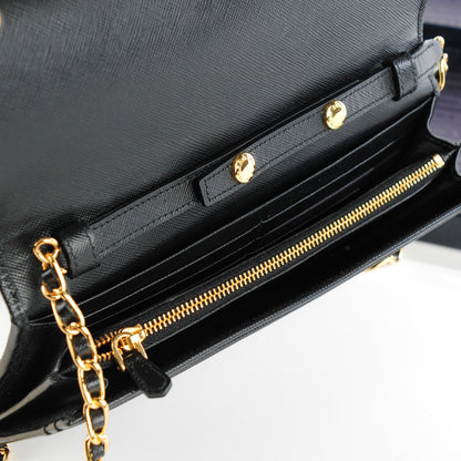 Prada Saffiano Metal Oro Chain Wallet Nero Black 6 of 8
