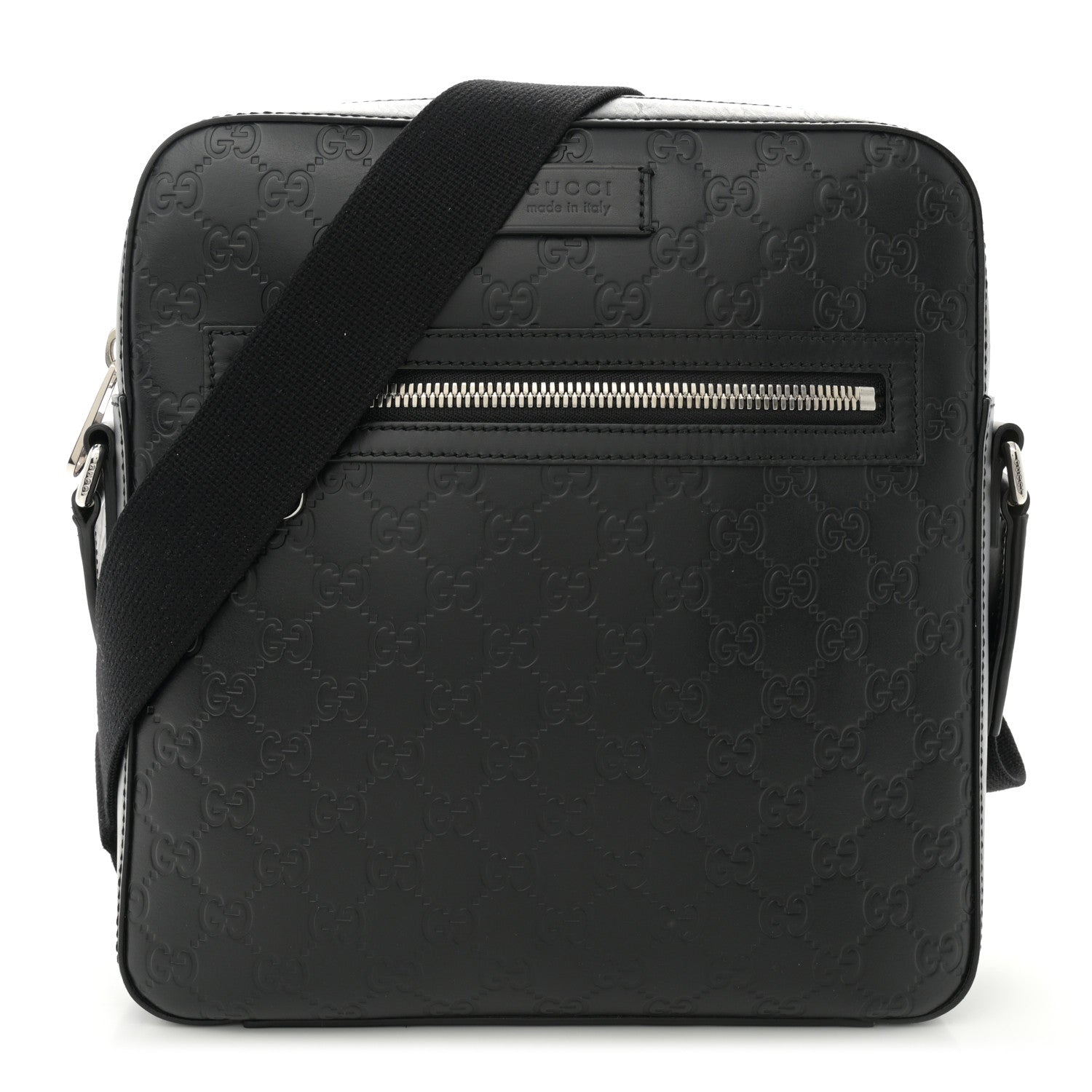 Gucci Guccissima Signature Medium Flat Messenger Bag Black 1 of 10