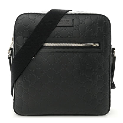 Gucci Guccissima Signature Medium Flat Messenger Bag Black 1 of 10