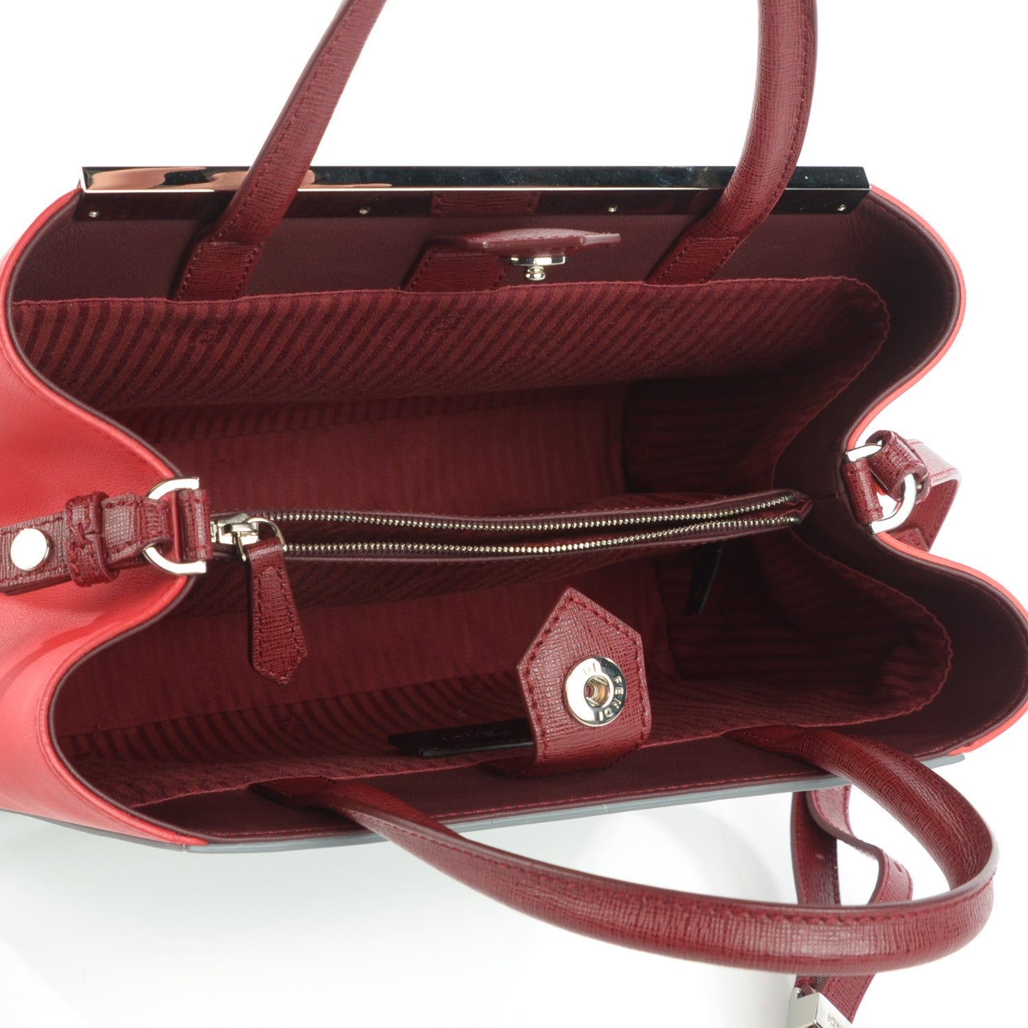 Fendi Vitello Elite Calfskin Colorblock Petite 2Jours Tote Argento Rosso 5 of 8