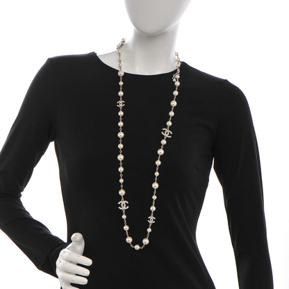 Chanel Crystal Pearl CC Long Necklace Silver 2 of 6