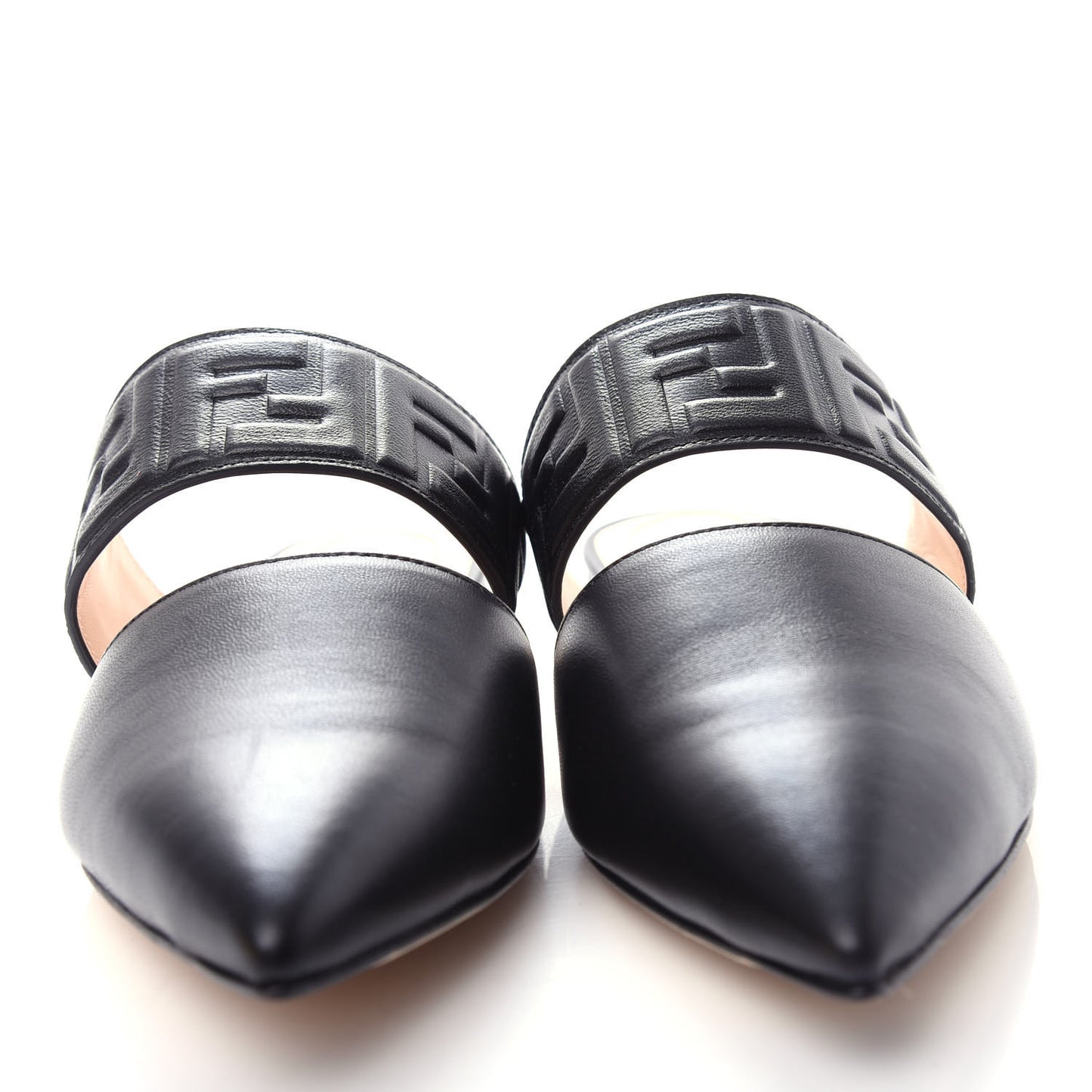 Vitello FF Embossed Buckle Flat Mules 37 Maya Black