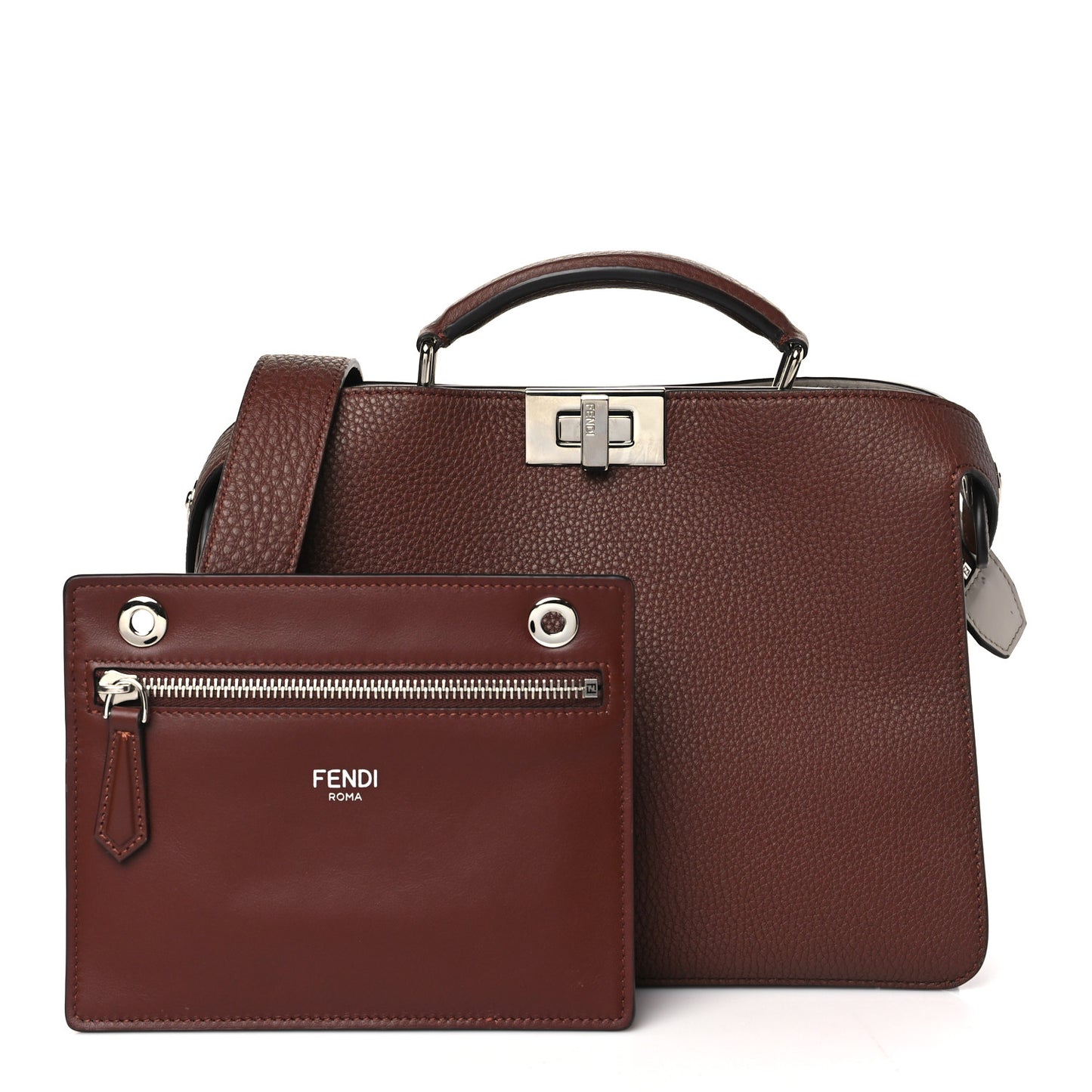 Cuoio Romano Vitello Cover Glazed Fabric Bi-Color FF 1974 Mini Peekaboo I SEE U Satchel Ghianda Grezzo