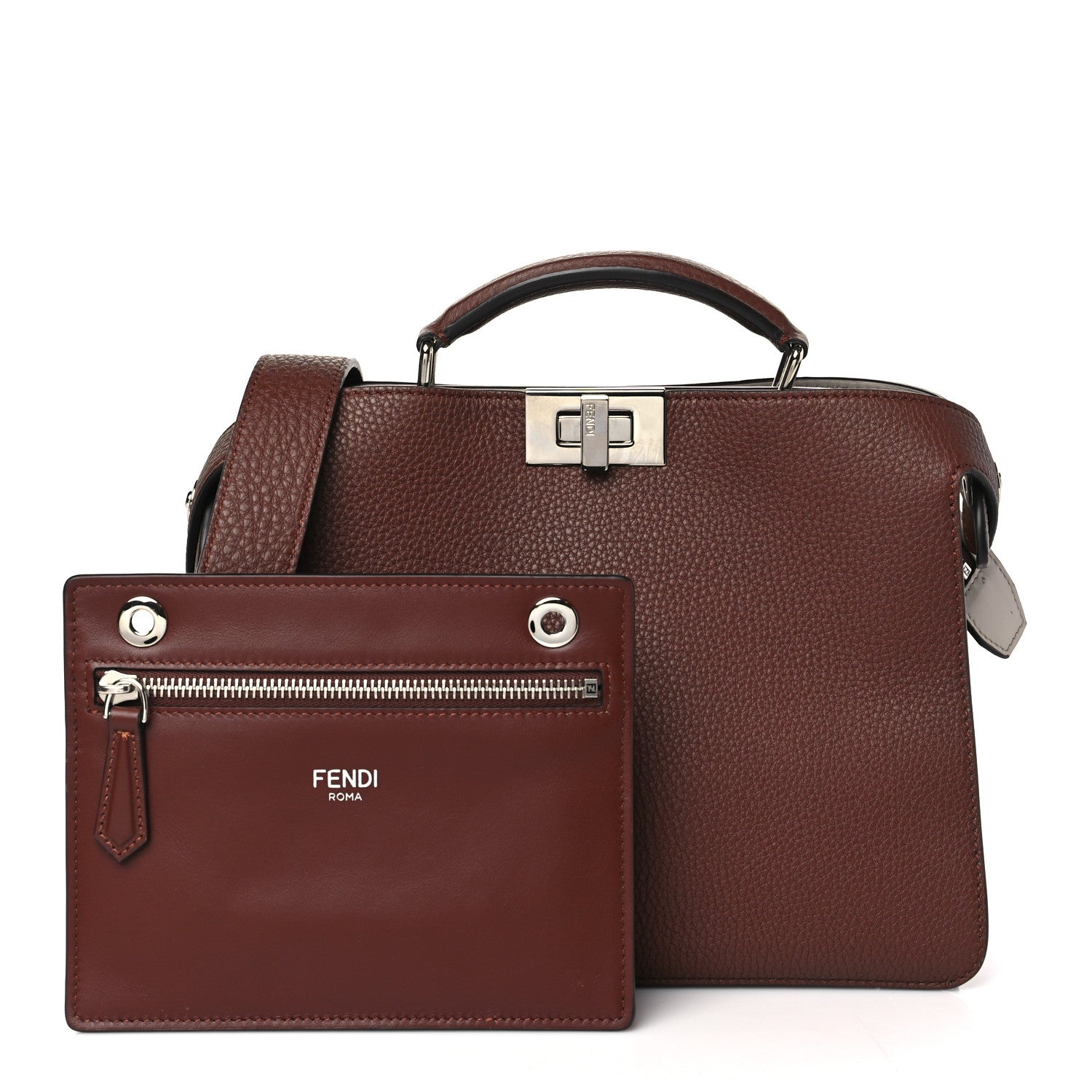 Fendi Cuoio Romano Vitello Cover Glazed Fabric Bi-Color FF 1974 Mini Peekaboo I SEE U Satchel Ghianda Grezzo 3 of 11
