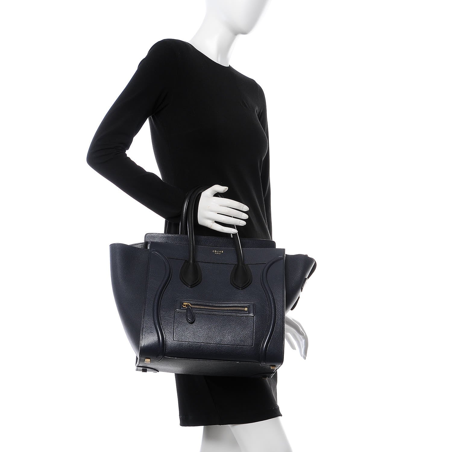 Celine Goatskin Mini Luggage Dark Blue Black 2 of 10