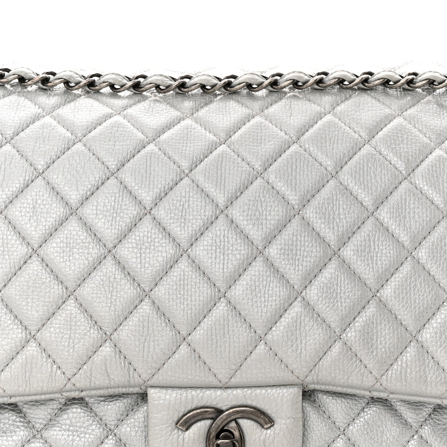 Chanel Metallic Calfskin Quilted XXL Travel Flap Bag Silver 8 of 14