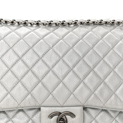 Chanel Metallic Calfskin Quilted XXL Travel Flap Bag Silver 8 of 14