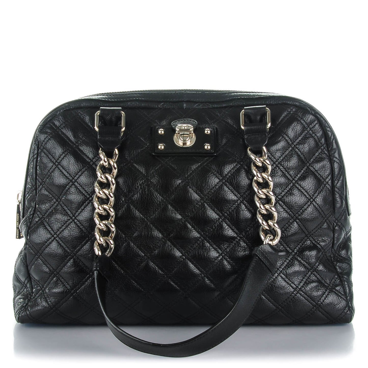 Lacquered Goatskin Quilted Karlie Satchel Black