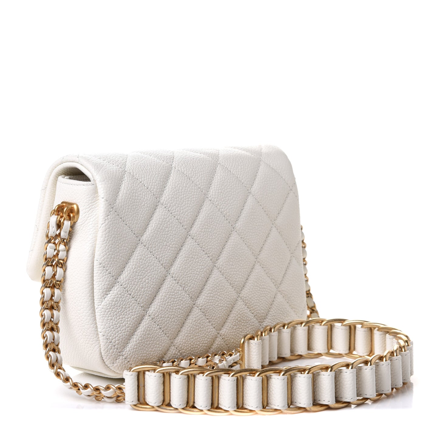 Caviar Quilted Mini Chain Soul Flap White