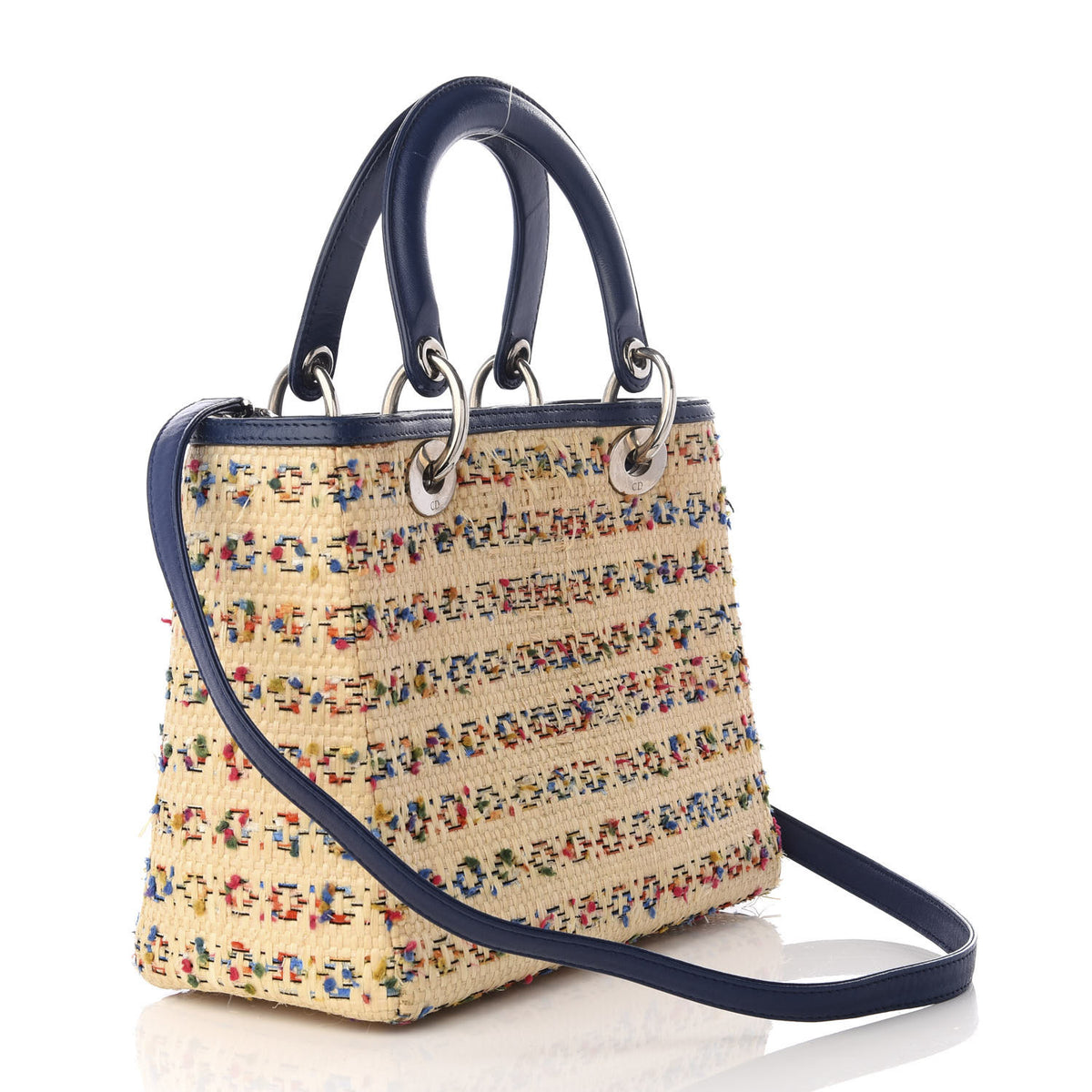 Raffia Medium Lady Dior Blue