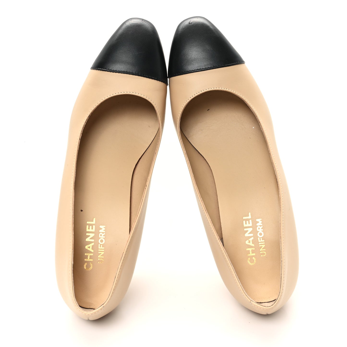 Lambskin Cap Toe CC Uniform Pumps 41 Beige Black