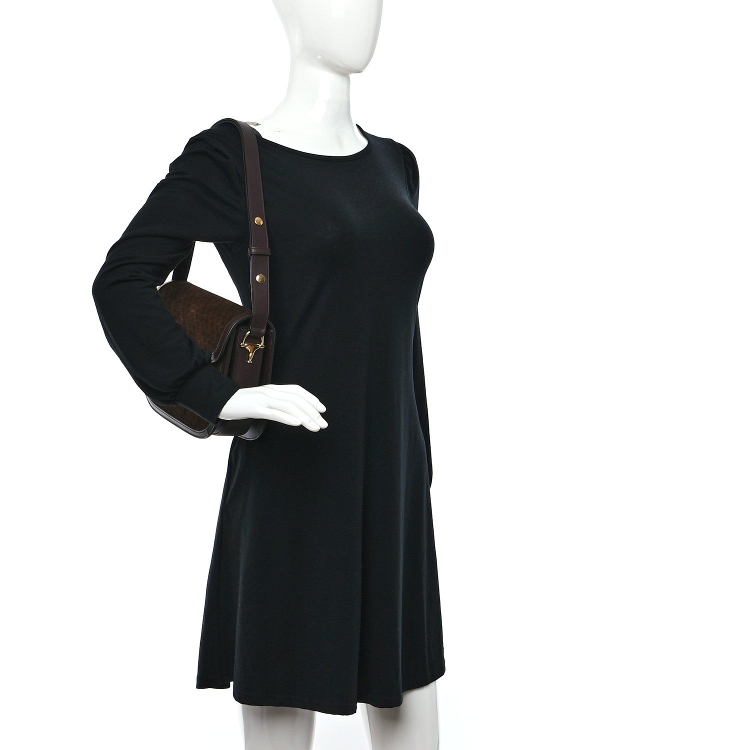 Gucci Suede Koi Calfskin Mini G Cube Monogram Horsebit 1955 Shoulder Bag Dark Brown Beige Chocolate 2 of 8