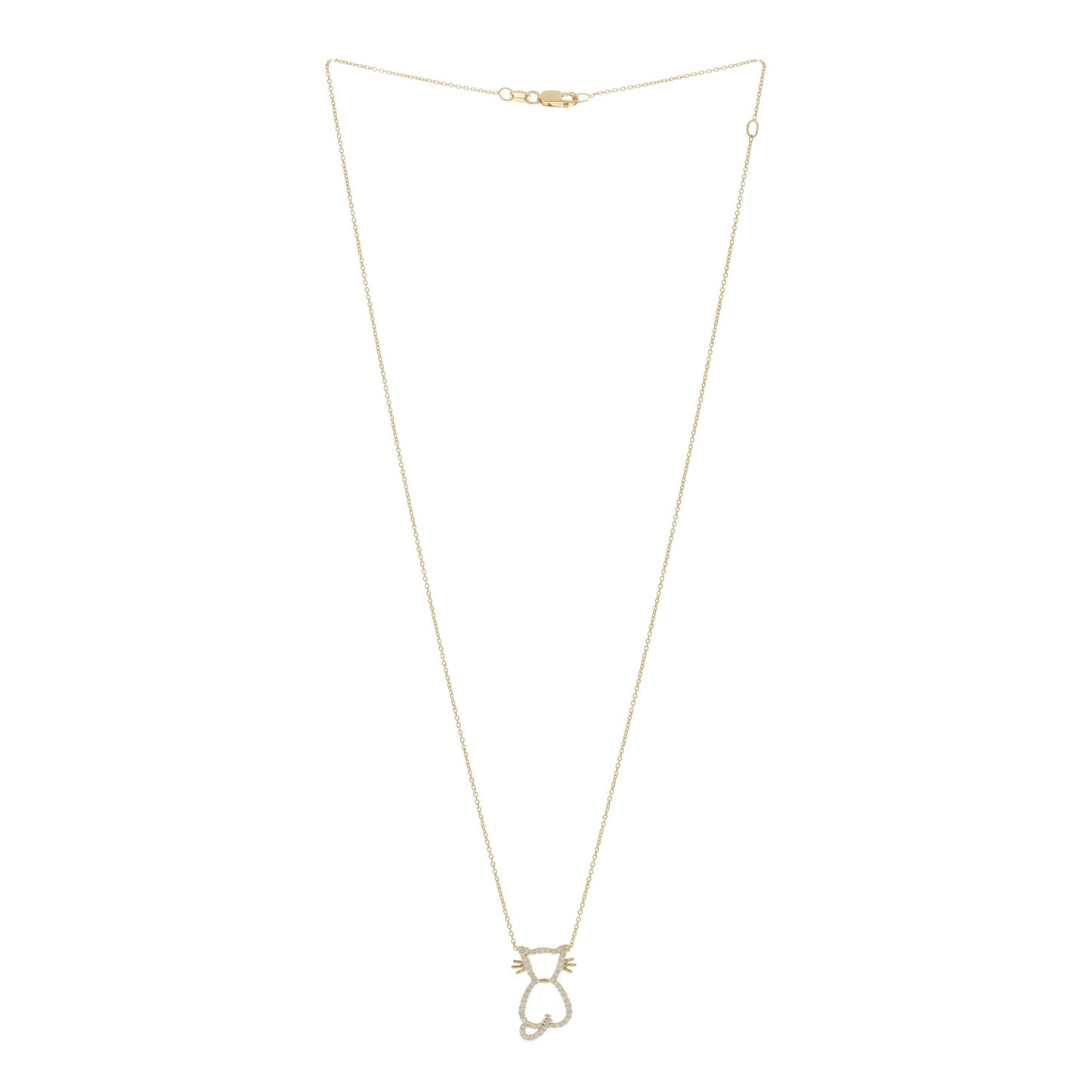 18K Yellow Gold Diamond Tiny Treasures Cat Pendant Necklace