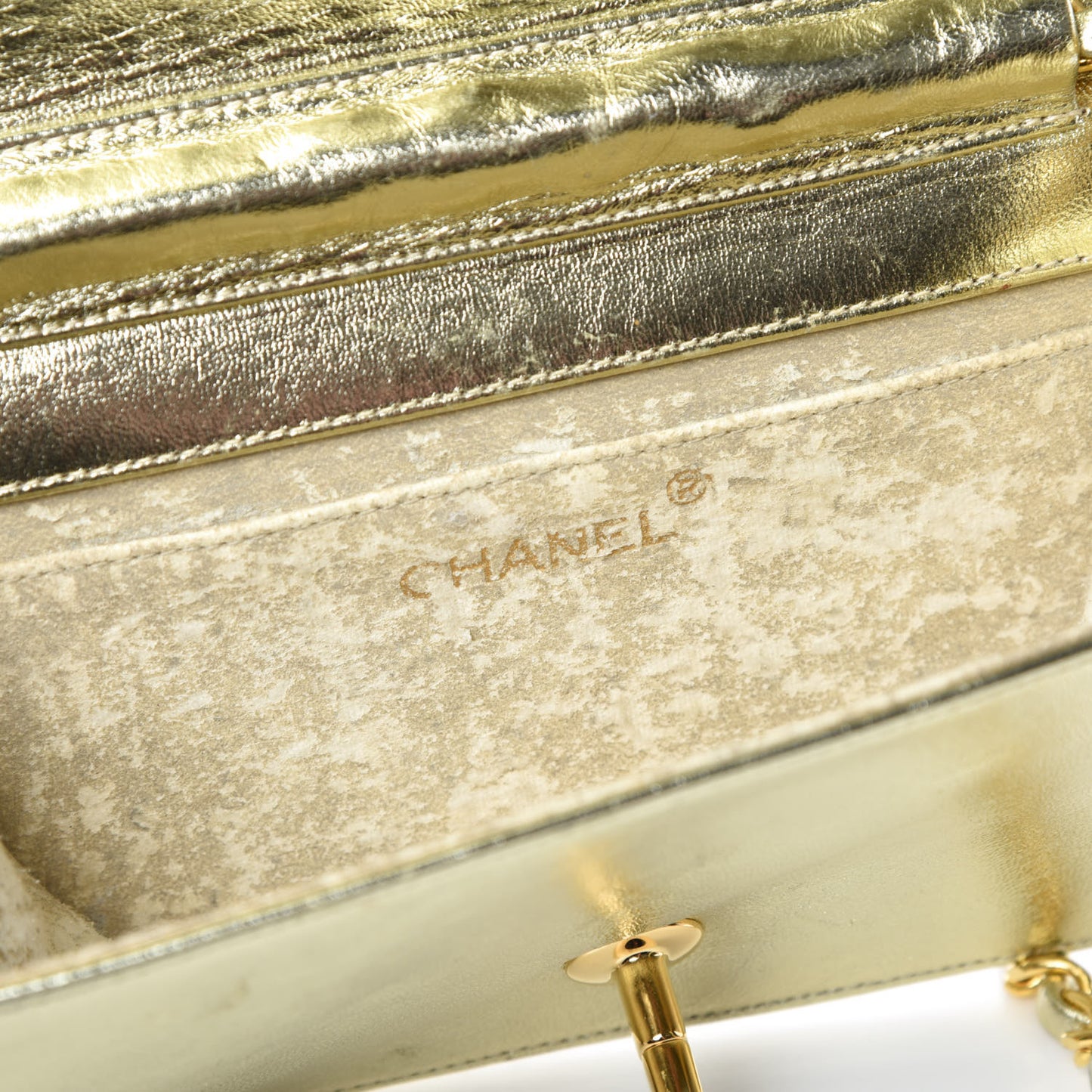 Metallic Lambskin Quilted Mini Flap Gold