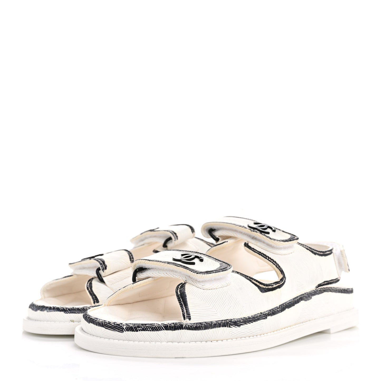 Calfskin Printed Velcro Dad Sandals 38 White Black