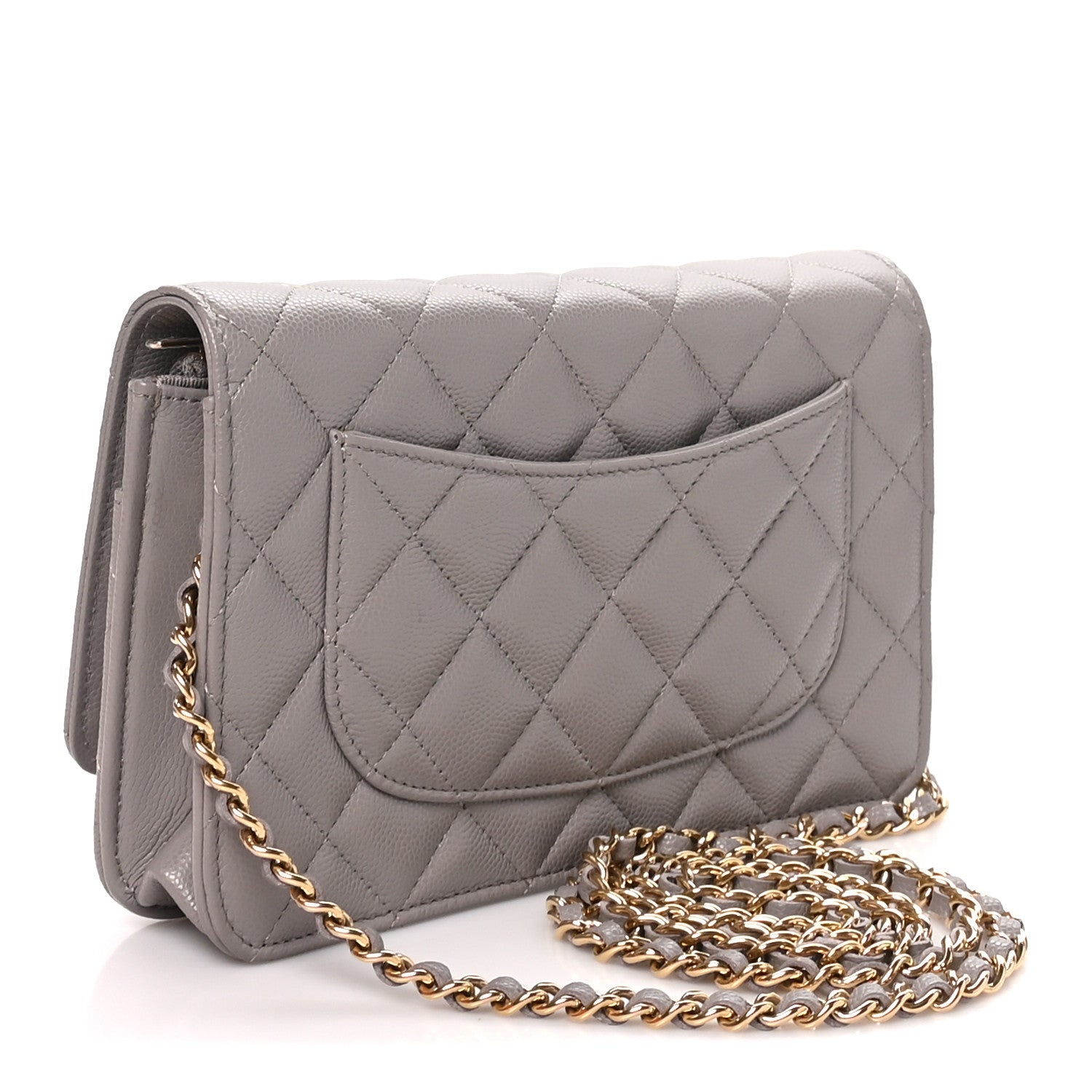 Chanel Grained Calfskin Quilted Strass CC Wallet On Chain WOC Dark Grey 3 of 11