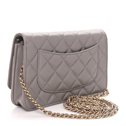 Chanel Grained Calfskin Quilted Strass CC Wallet On Chain WOC Dark Grey 3 of 11
