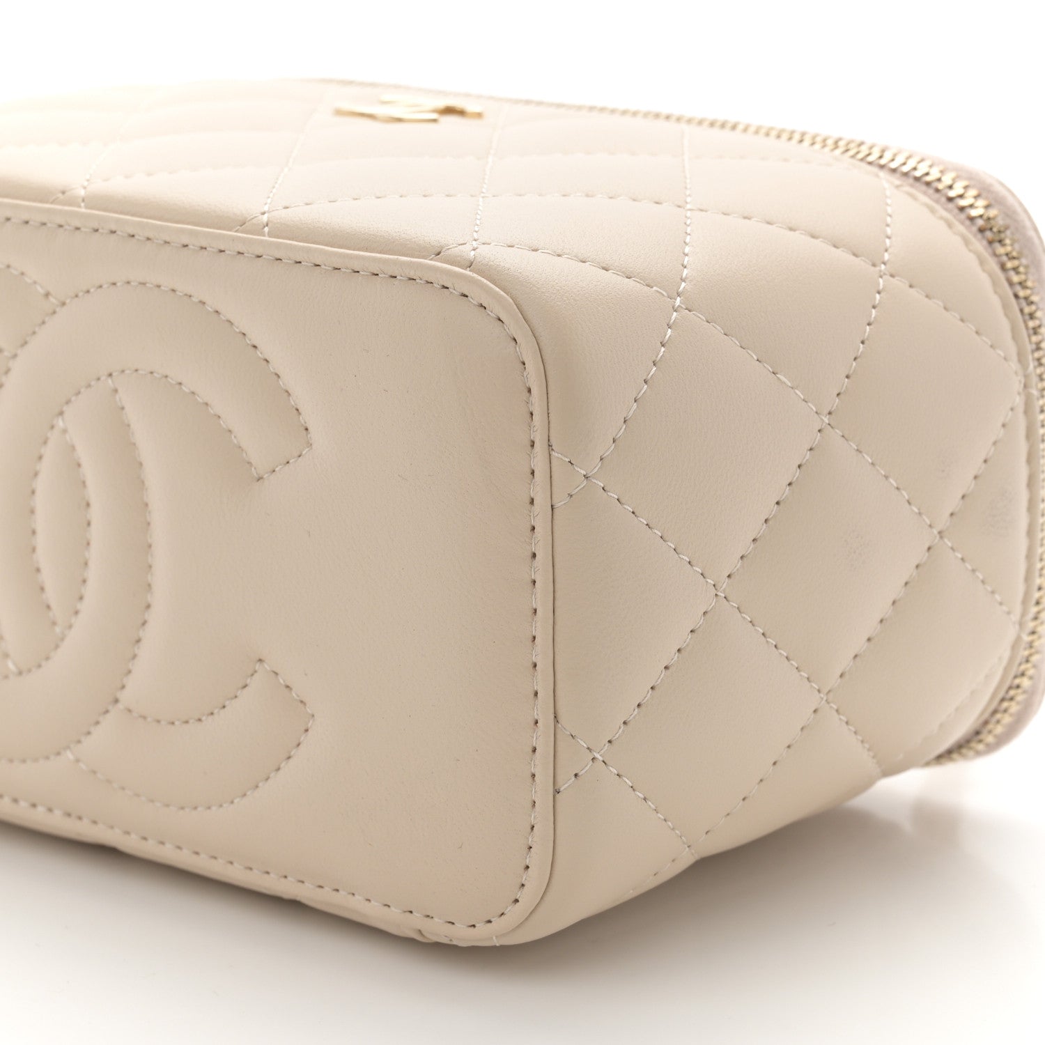 Chanel Lambskin Quilted Small Top Handle Vanity Case With Chain Ecru Dark Beige 10 of 12