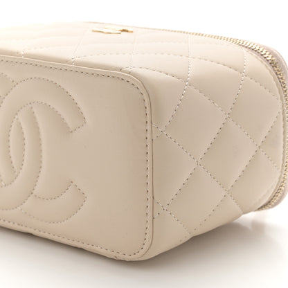 Chanel Lambskin Quilted Small Top Handle Vanity Case With Chain Ecru Dark Beige 10 of 12