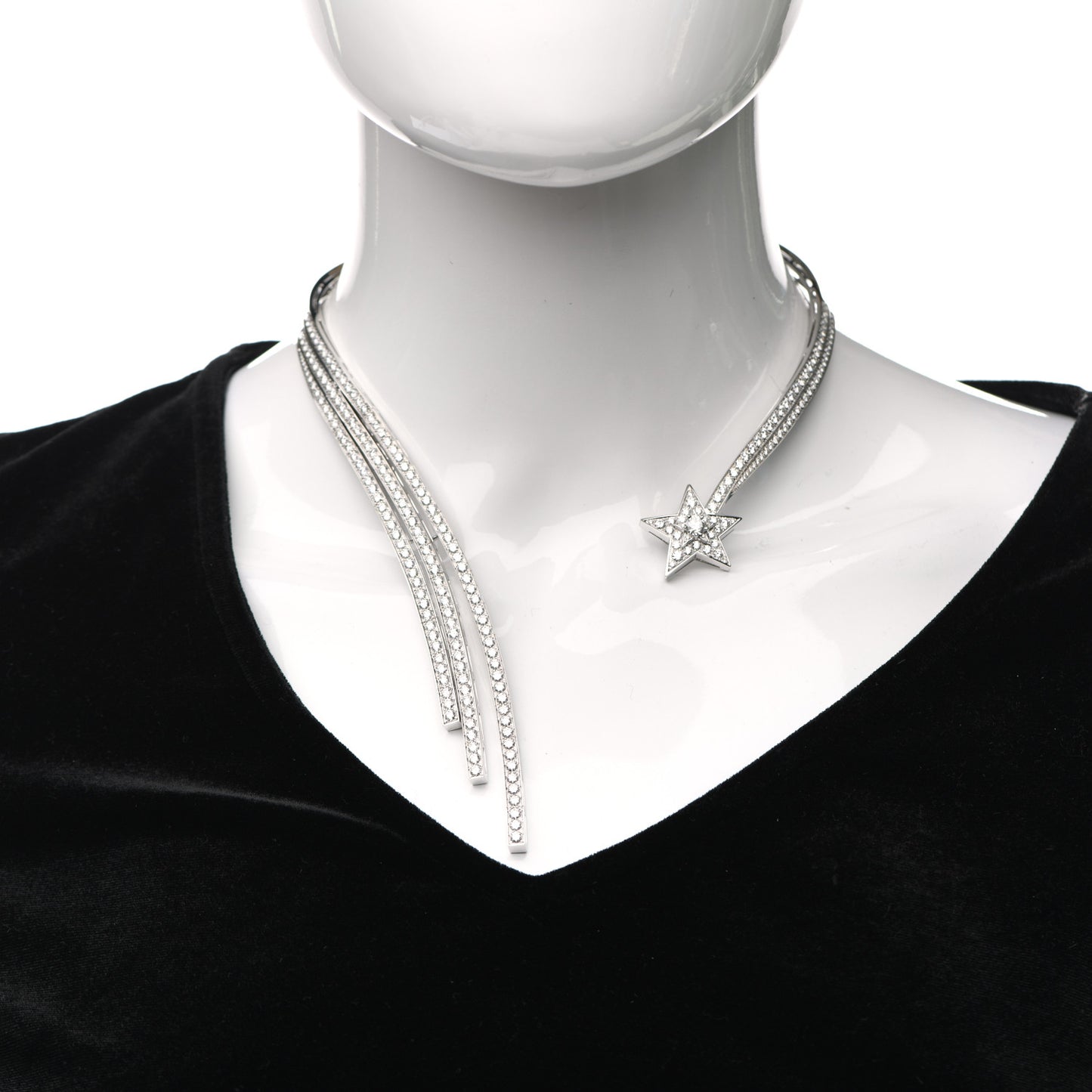 18K White Gold Diamond Fil de Comete Collar Necklace
