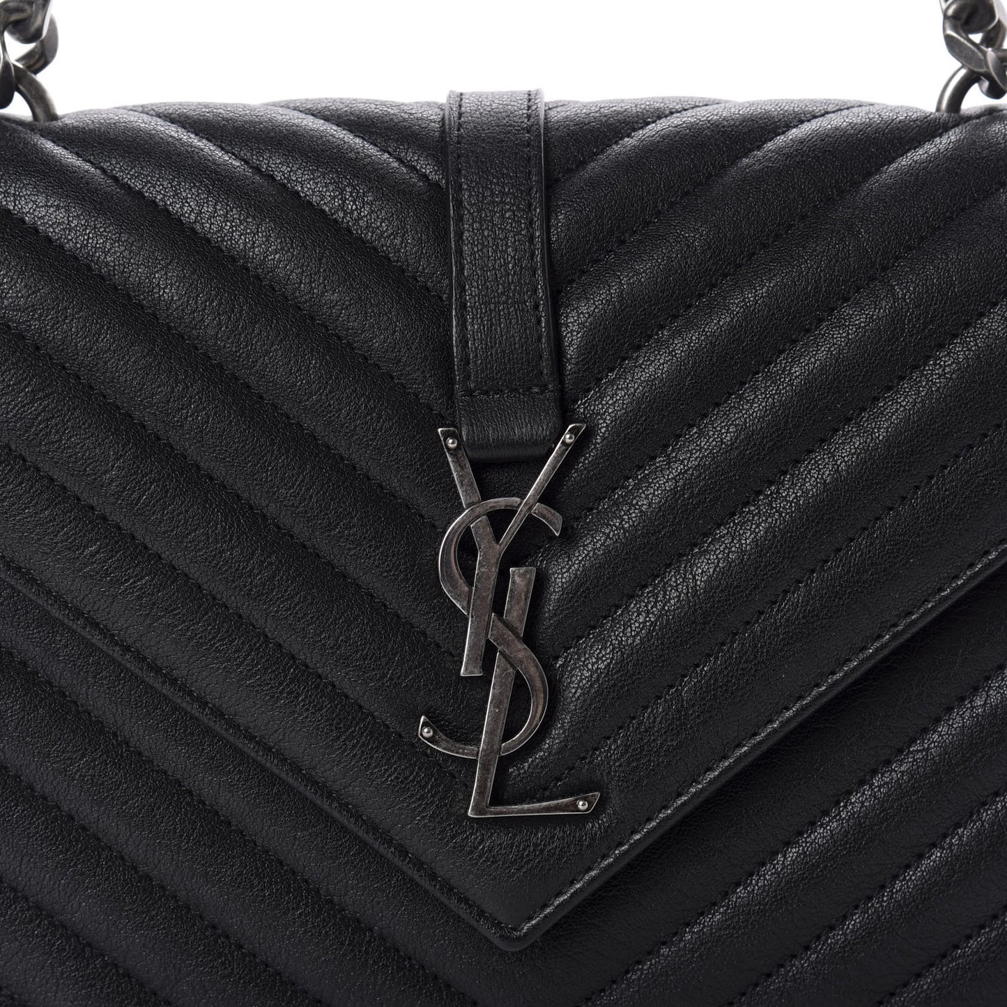 Sheepskin Matelasse Chevron Monogram Medium College Bag Black