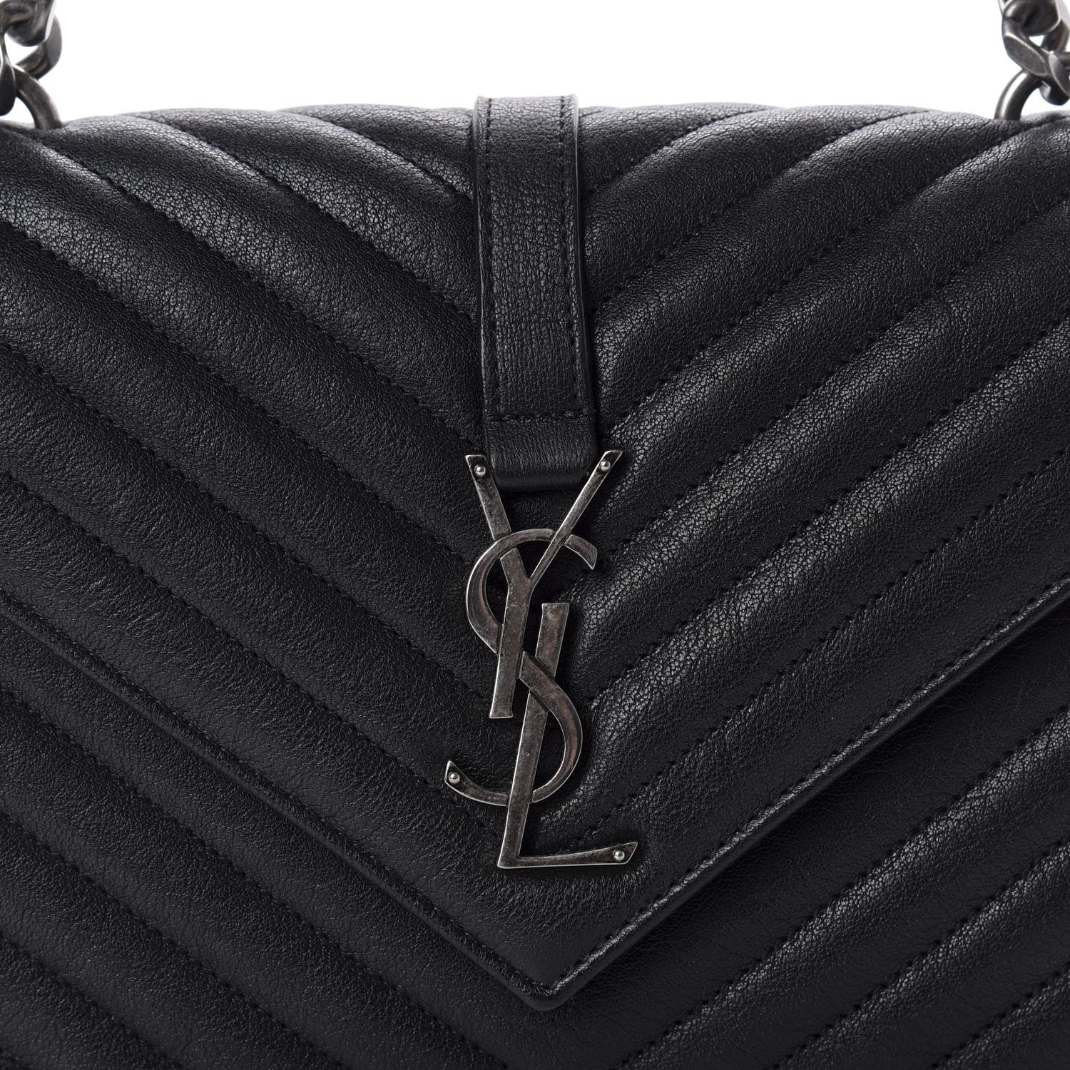 Saint Laurent Sheepskin Matelasse Chevron Monogram Medium College Bag Black 11 of 11