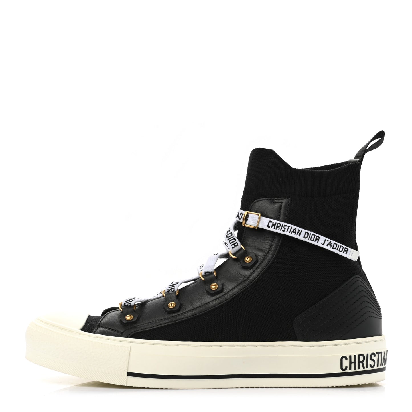 Technical Knit Calfskin Womens Walk'N'Dior High Top Sneakers 39 Black