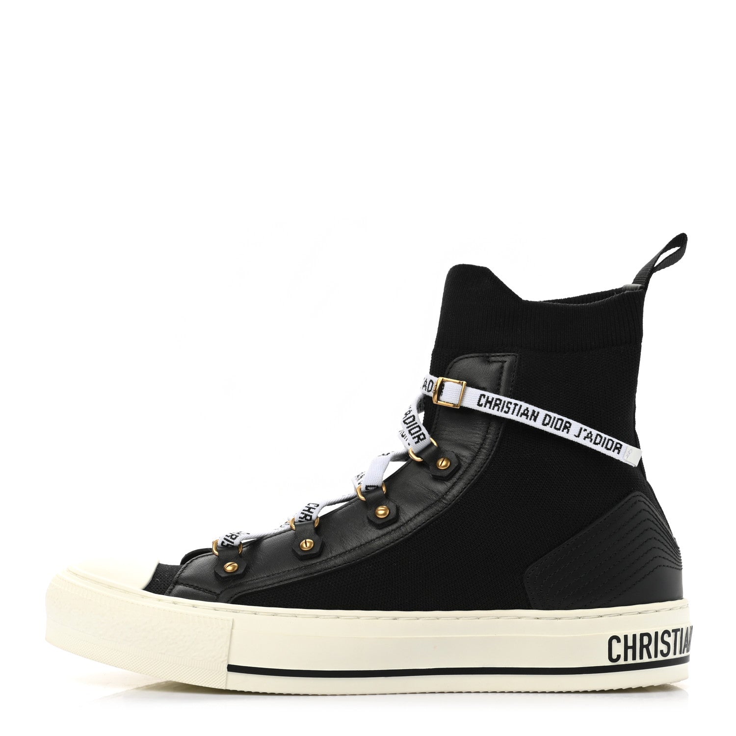 Christian Dior Technical Knit Calfskin Womens Walk'N'Dior High Top Sneakers 39 Black 1 of 9