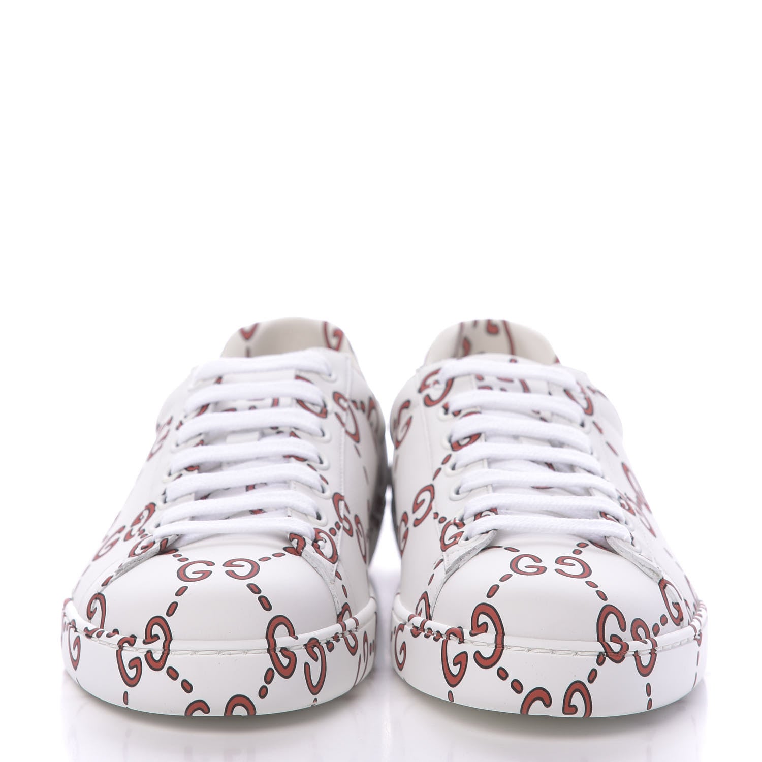 Gucci Calfskin GucciGhost Print Mens Ace Sneakers 7.5 White Hibiscus Red 2 of 9