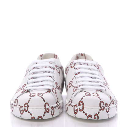 Gucci Calfskin GucciGhost Print Mens Ace Sneakers 7.5 White Hibiscus Red 2 of 9