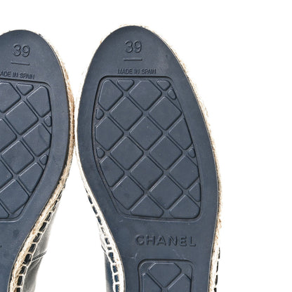 Chanel Lambskin Shiny Calfskin CC Espadrilles 39 Navy Blue Beige Black 8 of 13
