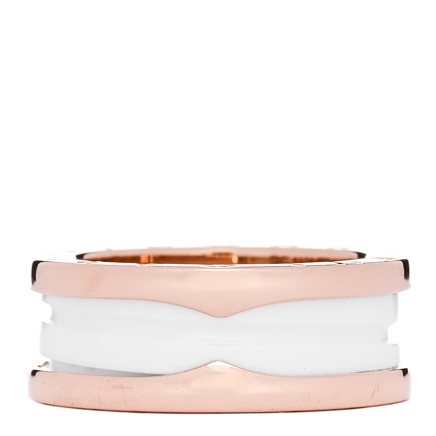 18K Rose Gold White Ceramic B.Zero1 Two-Band Ring 54 6.75
