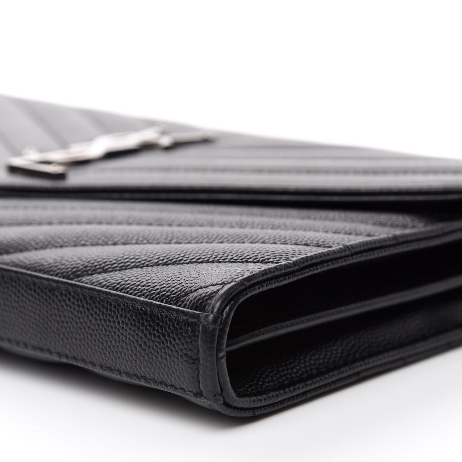 Saint Laurent Grain De Poudre Matelasse Chevron Monogram Chain Wallet Black 7 of 12