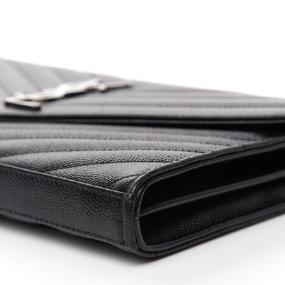 Saint Laurent Grain De Poudre Matelasse Chevron Monogram Chain Wallet Black 7 of 12