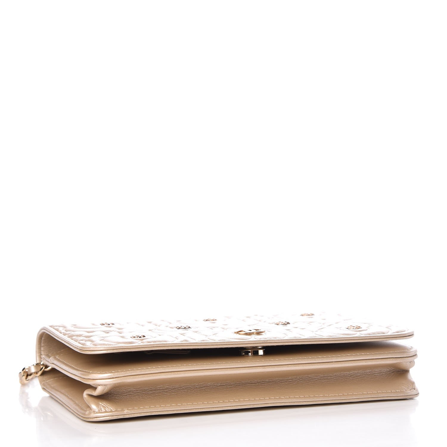 Chanel Metallic Lambskin Camellia Crystal Wallet on Chain WOC Gold 3 of 11