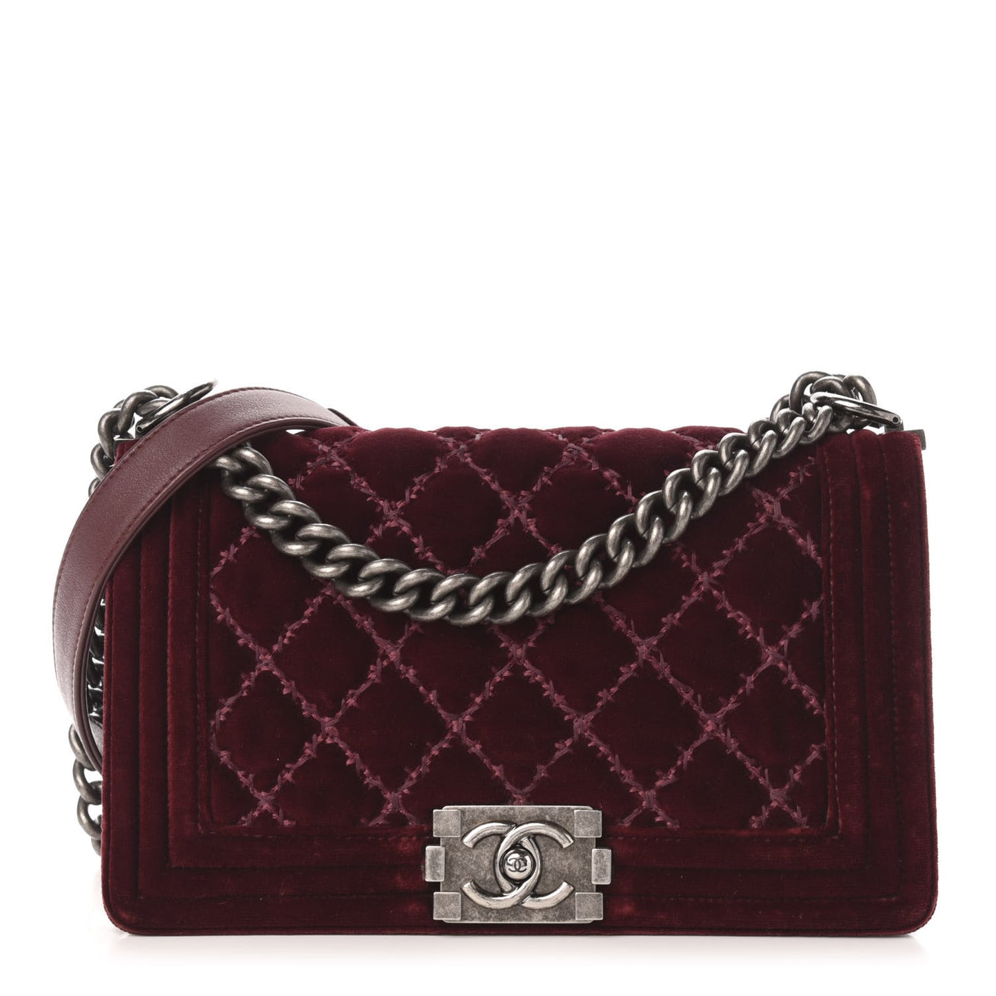 Velvet Tweed Quilted Medium Boy Flap Burgundy