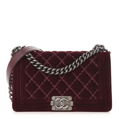 Chanel Velvet Tweed Quilted Medium Boy Flap Burgundy 1 of 14