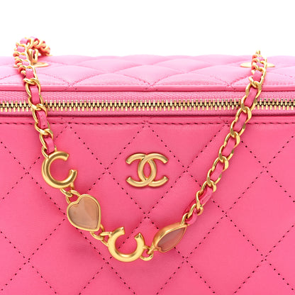 Chanel Lambskin Enamel Quilted Small Coco Hearts Vanity Case With Chain Pink 8 of 10