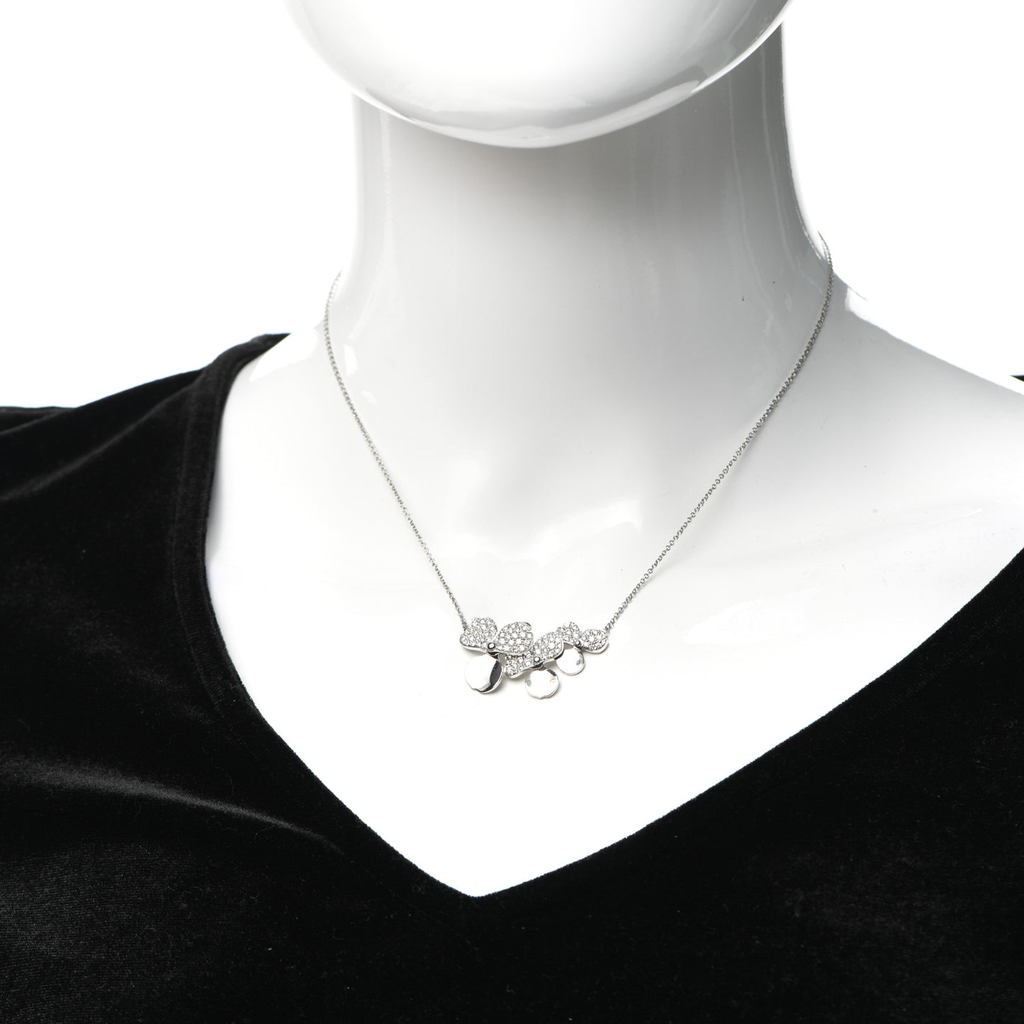 Platinum Diamond Mini Paper Flowers Cluster Pendant Necklace